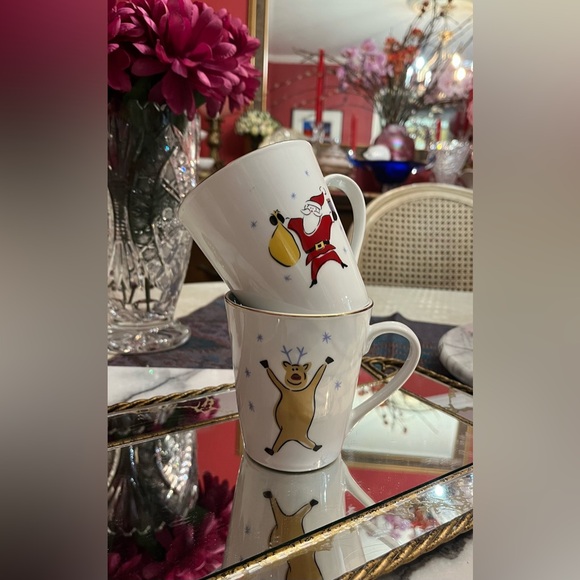 Lot Of 2 Vintage Merry Brite Porcelain MERRY CHRISTMAS Mugs: Santa • Reindeer - Picture 4 of 9